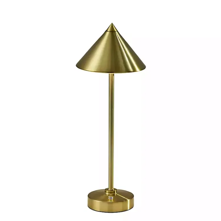 Kirklands Home Outdoor Lighting|Brass Metal Cone Shade Cordless Table Lamp Gold