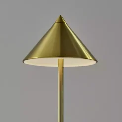 Kirklands Home Outdoor Lighting|Brass Metal Cone Shade Cordless Table Lamp Gold