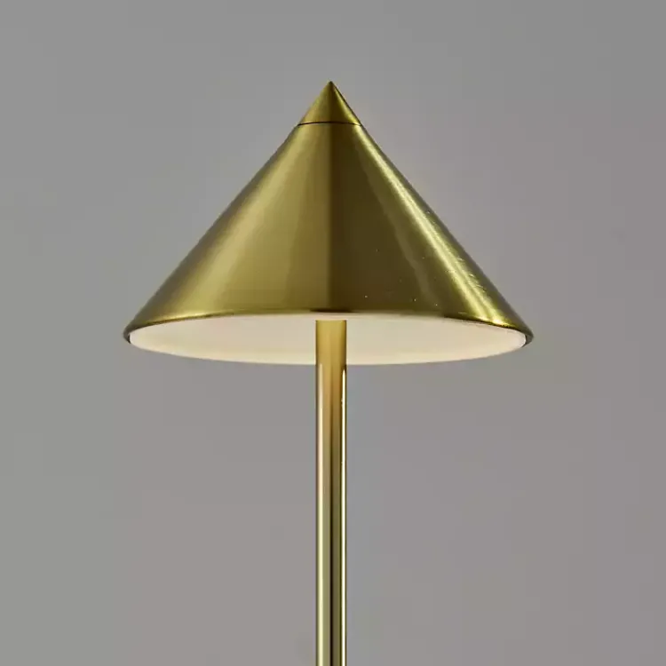 Kirklands Home Outdoor Lighting|Brass Metal Cone Shade Cordless Table Lamp Gold