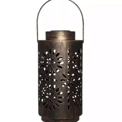 Kirklands Home Outdoor Lighting|Brass Metal Flower Cutout Solar Lantern Brown