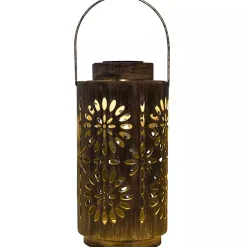 Kirklands Home Outdoor Lighting|Brass Metal Flower Cutout Solar Lantern Brown