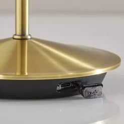 Kirklands Home Outdoor Lighting|Brass Metal Rattan Shade Cordless Table Lamp Gold