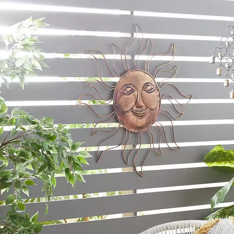 Kirklands Home Outdoor Wall Decor|Brass Sun Metal Outdoor Wall Plaque Brown