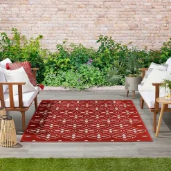 Kirklands Home Outdoor Rugs|Brick & Ivory Quatrefoil Indoor/Outdoor Rug, 4x6