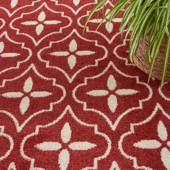 Kirklands Home Outdoor Rugs|Brick & Ivory Quatrefoil Indoor/Outdoor Rug, 5x7