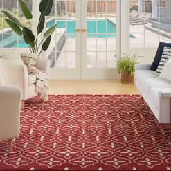 Kirklands Home Outdoor Rugs|Brick & Ivory Quatrefoil Indoor/Outdoor Rug, 8x10