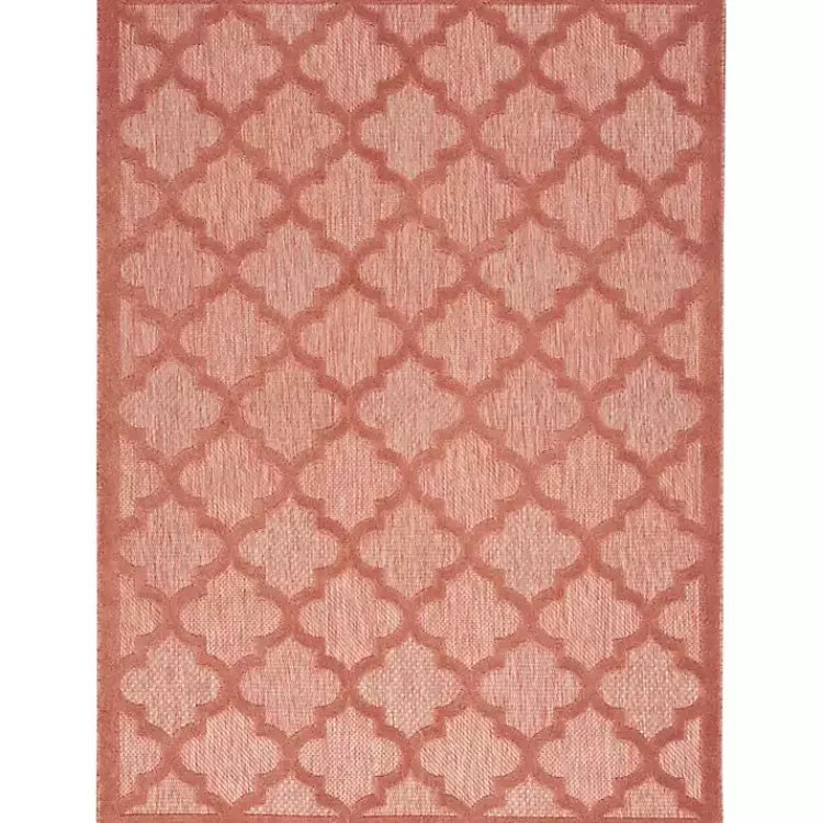 Kirklands Home Outdoor Rugs|Bright Coral Trellis Outdoor Area Rug, 4x6