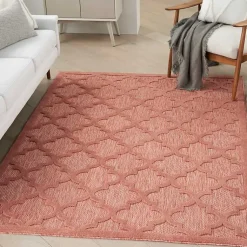Kirklands Home Outdoor Rugs|Bright Coral Trellis Outdoor Area Rug, 4x6