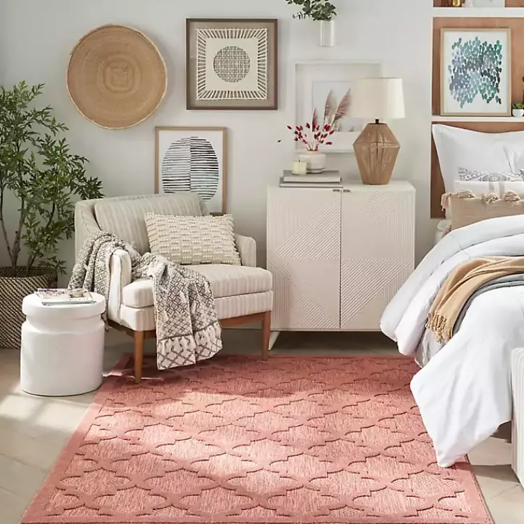 Kirklands Home Outdoor Rugs|Bright Coral Trellis Outdoor Area Rug, 4x6