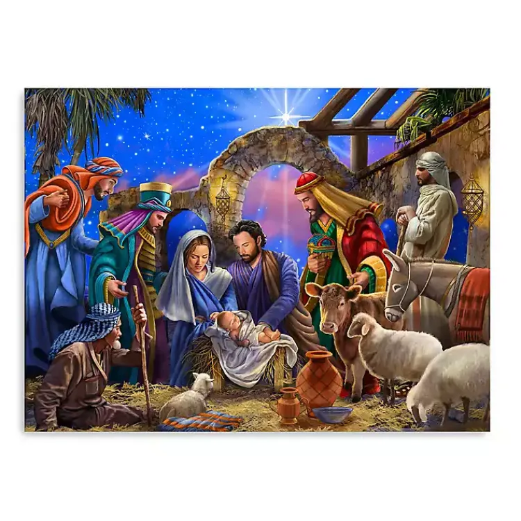 Clearance Bright Nativity Scene Canvas Art Print, 18x24 Christmas Art & Wall Decor