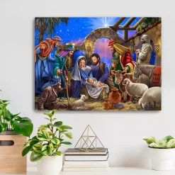 Clearance Bright Nativity Scene Canvas Art Print, 18x24 Christmas Art & Wall Decor