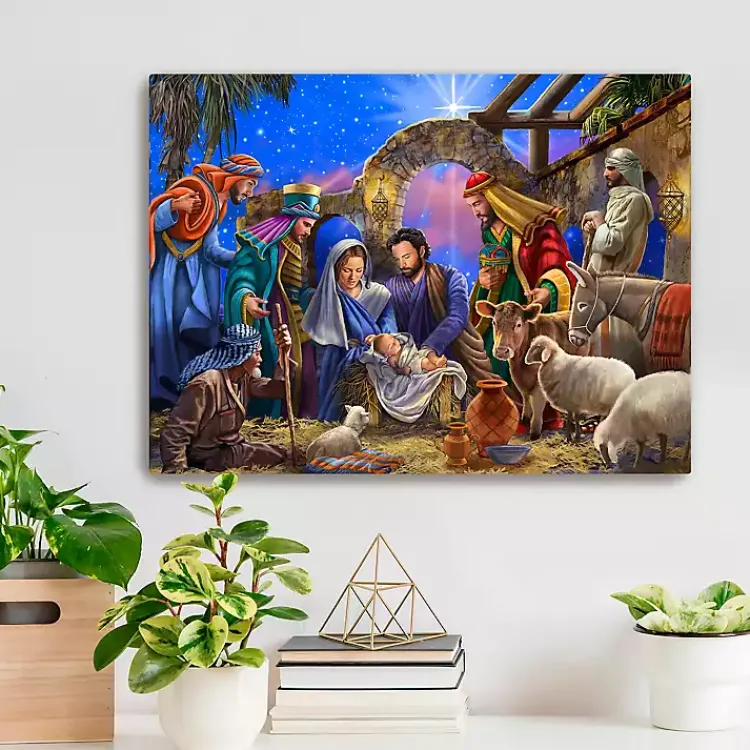 Clearance Bright Nativity Scene Canvas Art Print, 18x24 Christmas Art & Wall Decor