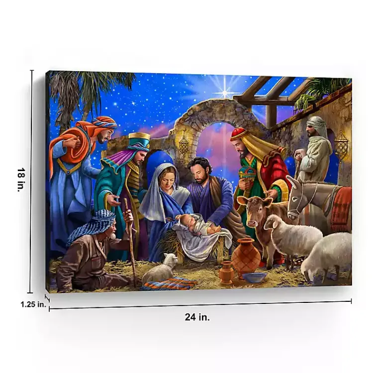 Clearance Bright Nativity Scene Canvas Art Print, 18x24 Christmas Art & Wall Decor