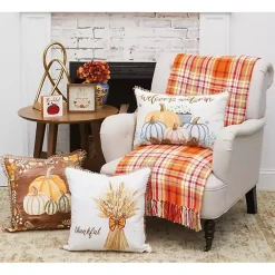 Bright Orange Harvest Plaid Throw Blankets & Throws