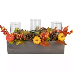 Outlet Bright Pumpkin and Leaves Candle Centerpiece Arrangements & Greenery