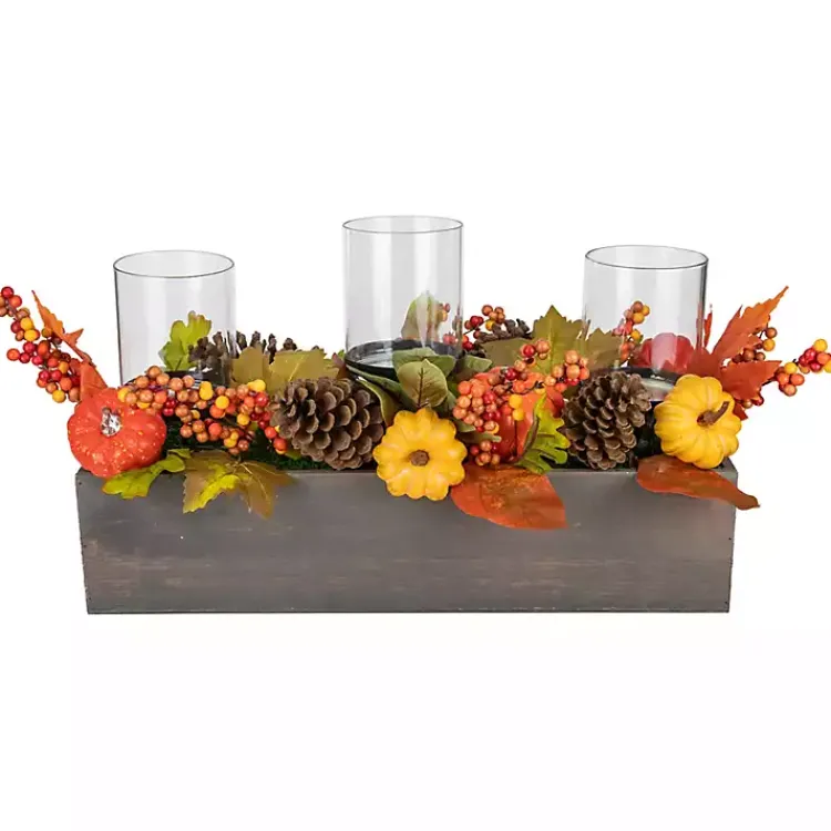 Outlet Bright Pumpkin and Leaves Candle Centerpiece Arrangements & Greenery