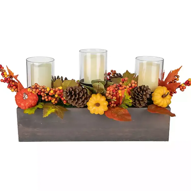 Outlet Bright Pumpkin and Leaves Candle Centerpiece Arrangements & Greenery