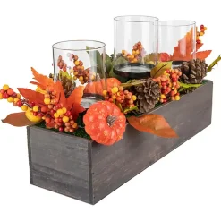 Outlet Bright Pumpkin and Leaves Candle Centerpiece Arrangements & Greenery