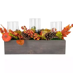 Outlet Bright Pumpkin and Leaves Candle Centerpiece Arrangements & Greenery