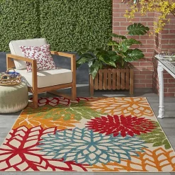 Kirklands Home Outdoor Rugs|Bright Red Floral Burst Outdoor Area Rug, 6x9