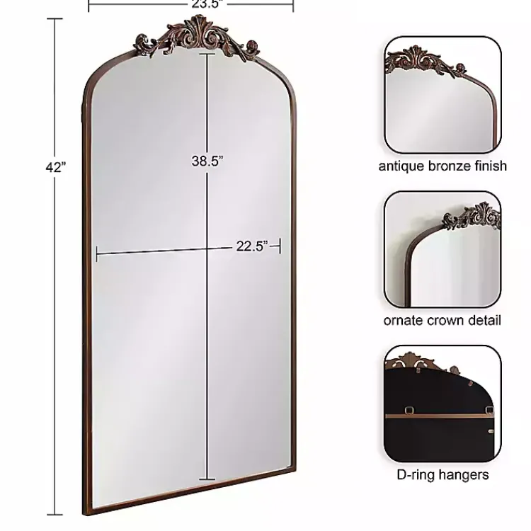 Kirklands Home Decorative Mirrors|Bronze Metal Arch Ornate Crown Wall Mirror Brown