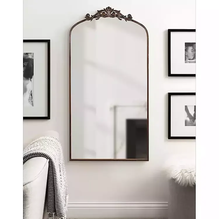 Kirklands Home Decorative Mirrors|Bronze Metal Arch Ornate Crown Wall Mirror Brown