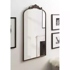 Kirklands Home Decorative Mirrors|Bronze Metal Arch Ornate Crown Wall Mirror Brown