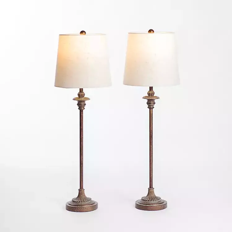 Kirklands Home Buffet Lamps|Bronze Metal Candlestick Buffet Lamps, Set of 2 White