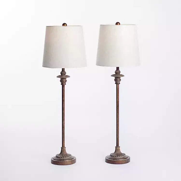 Kirklands Home Buffet Lamps|Bronze Metal Candlestick Buffet Lamps, Set of 2 White