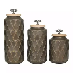Sale Bronze Metal Lattice Grid Jars, Set of 3 Decorative Bowls & Jars