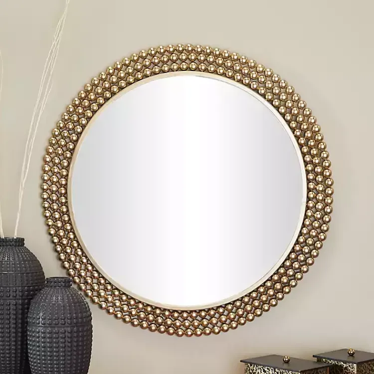 Kirklands Home Decorative Mirrors|Metal Tiered Bead Frame Wall Mirror Bronze