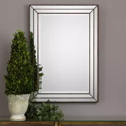 Kirklands Home Decorative Mirrors|Bronze Metallic Grooved Texture Wall Mirror Brown