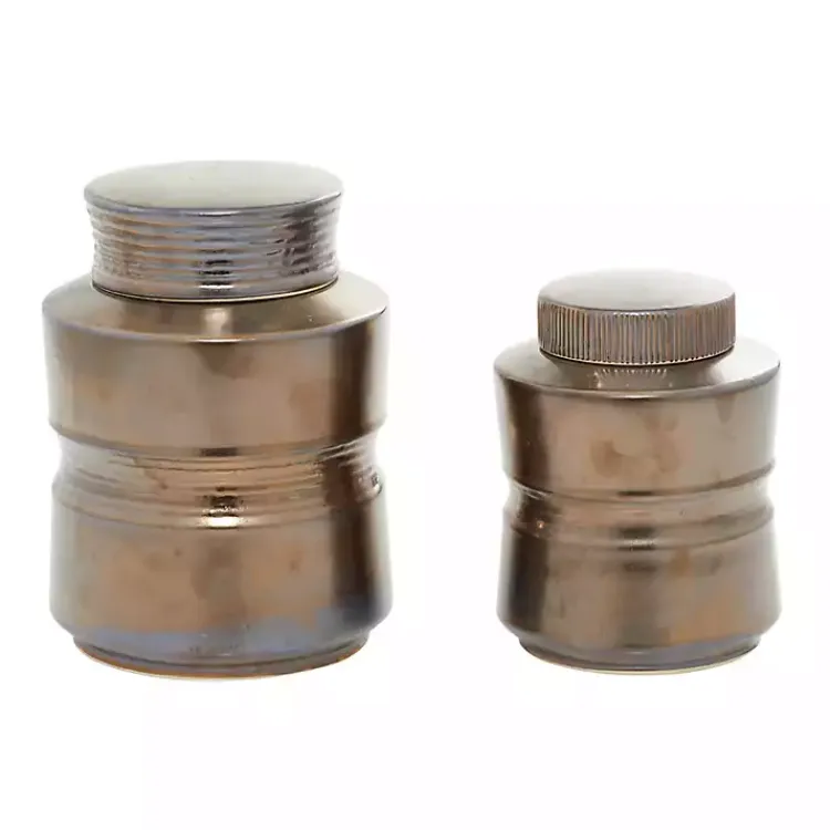 Best Bronze Ribbed Ceramic Jars, Set of 2 Decorative Bowls & Jars