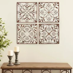 Kirklands Home Wall Plaques|Bronze Scrollwork 4-pc. Panel Wall Art Brown