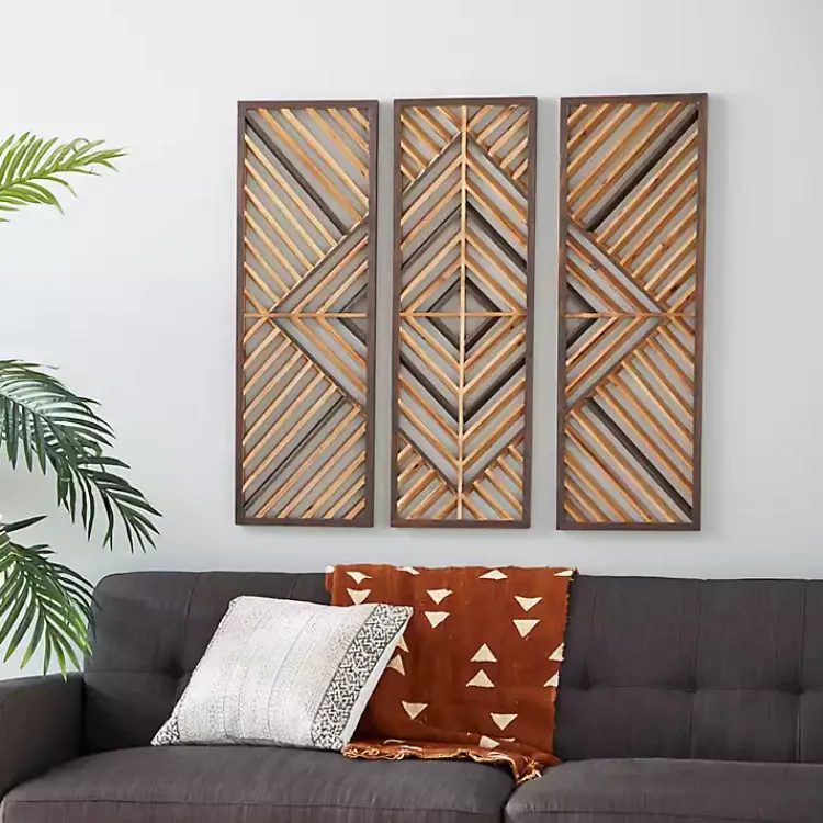 Kirklands Home Wall Plaques|Bronze Wood Geometric Wall Plaques, Set of 3 Tan