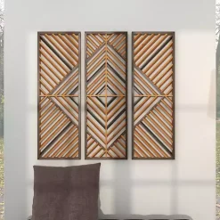 Kirklands Home Wall Plaques|Bronze Wood Geometric Wall Plaques, Set of 3 Tan