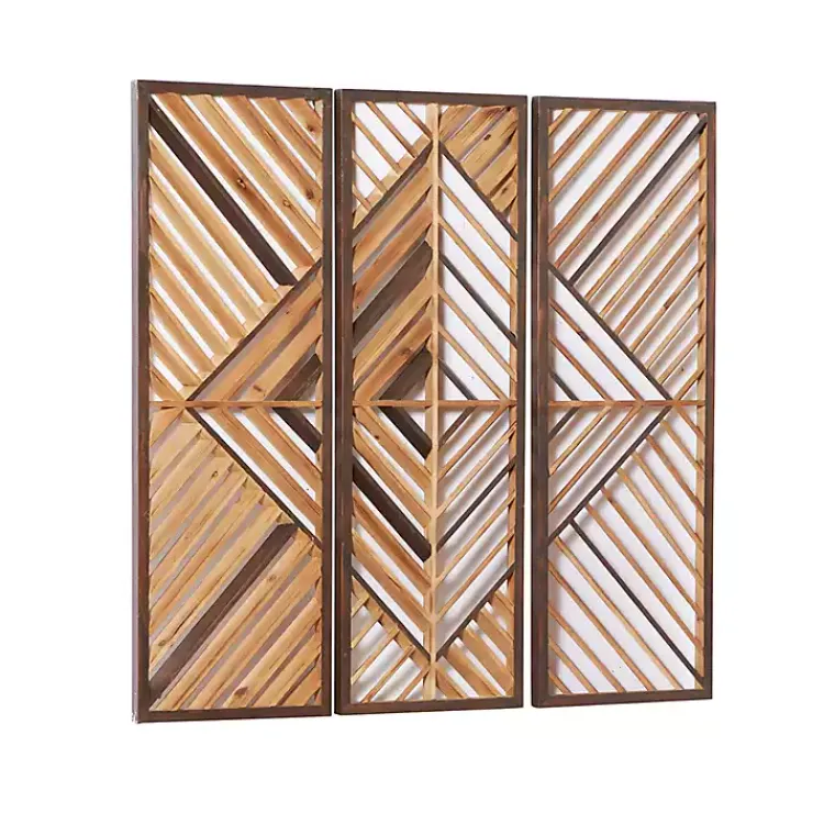 Kirklands Home Wall Plaques|Bronze Wood Geometric Wall Plaques, Set of 3 Tan