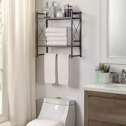 Kirklands Home Bathroom Accessories|Bronze 2-Tier Utility Shelf Brown