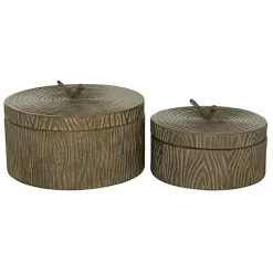 Outlet Bronze Tree Bark Round Metal Boxes, Set of 2 Baskets & Boxes