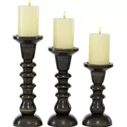 New Bronze Wood Column Candle Holders, Set of 3 Candle Holders