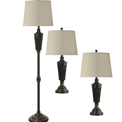 Kirklands Home Table Lamps|Bronze Wood Tapered 3-pc. Lamp Set Tan