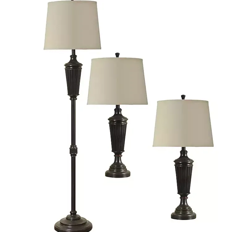 Kirklands Home Table Lamps|Bronze Wood Tapered 3-pc. Lamp Set Tan