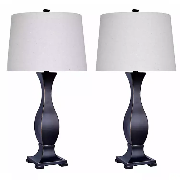 Kirklands Home Table Lamps|Bronzed Hourglass 2-pc. Table Lamp Set White