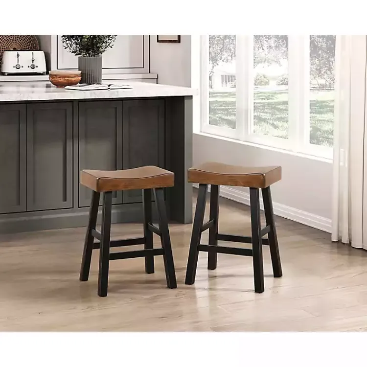 Kirklands Home Bar Stools & Counter Height Stools|Brown & Wood Counter Stools, Set of 2 Black