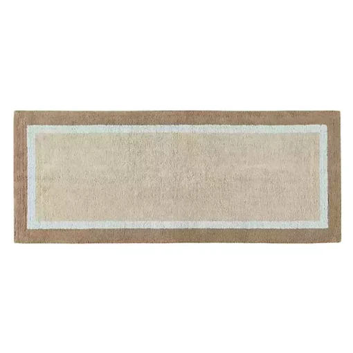 Kirklands Home Bathroom Rugs|Brown and Blue Border Cotton Bath Runner