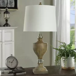 Kirklands Home Table Lamps|Brown and Brushed Silver Table Lamp White