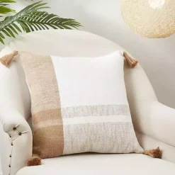 Online and Cream Checkered Tassel Throw Pillow Pillows