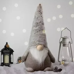 Brown and White Knit LED Gnome Christmas Decorations