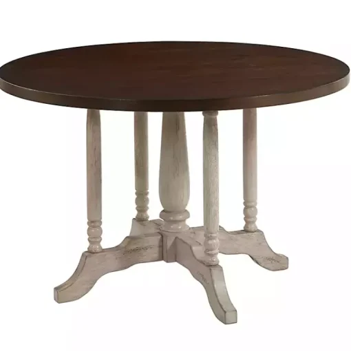 Kirklands Home Dining Tables|Brown and White Round Wooden Dining Table