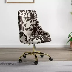 Kirklands Home Office Furniture|Brown and White Upholstered Cow Print Office Chair